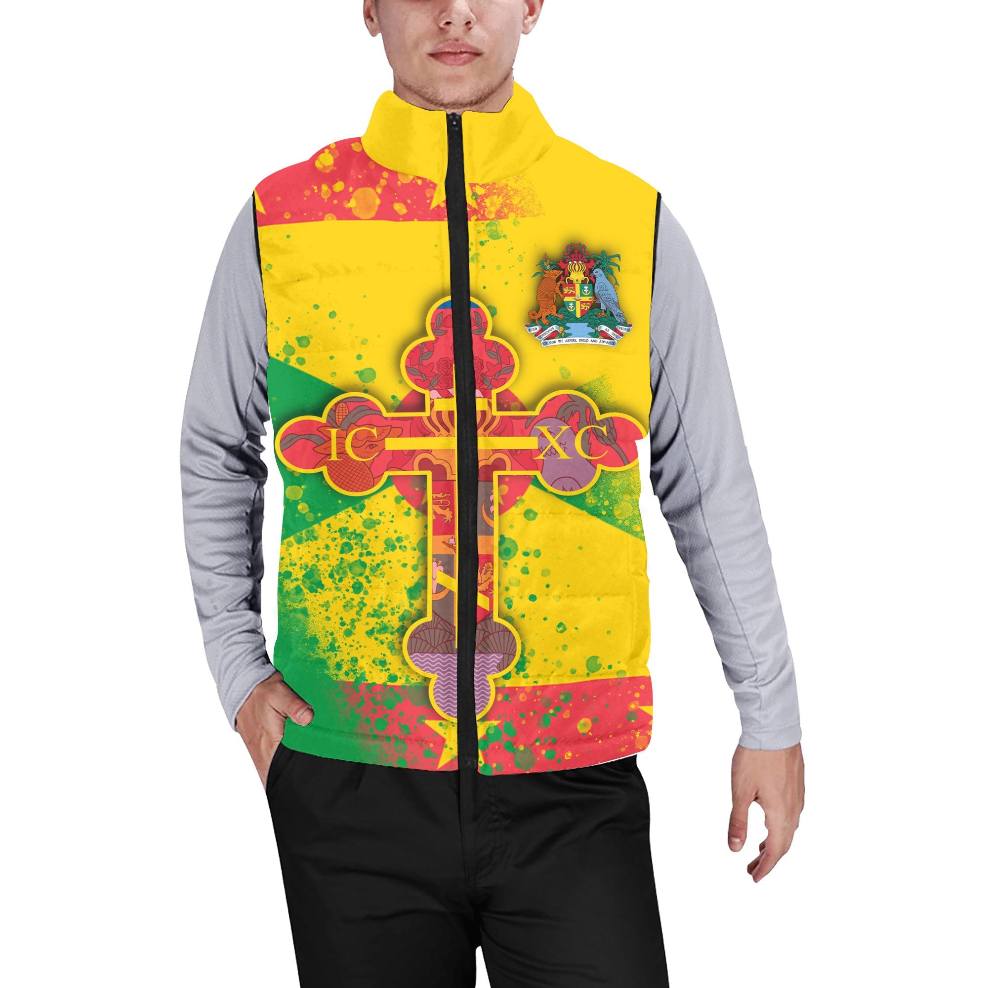 Grenada Men Padded Jacket Vest Flag & Coat Of Arms Orthodox Style