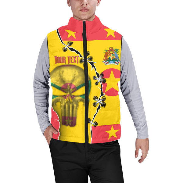 Grenada Men Padded Jacket Vest Flag & Coat Of Arms Skull Style