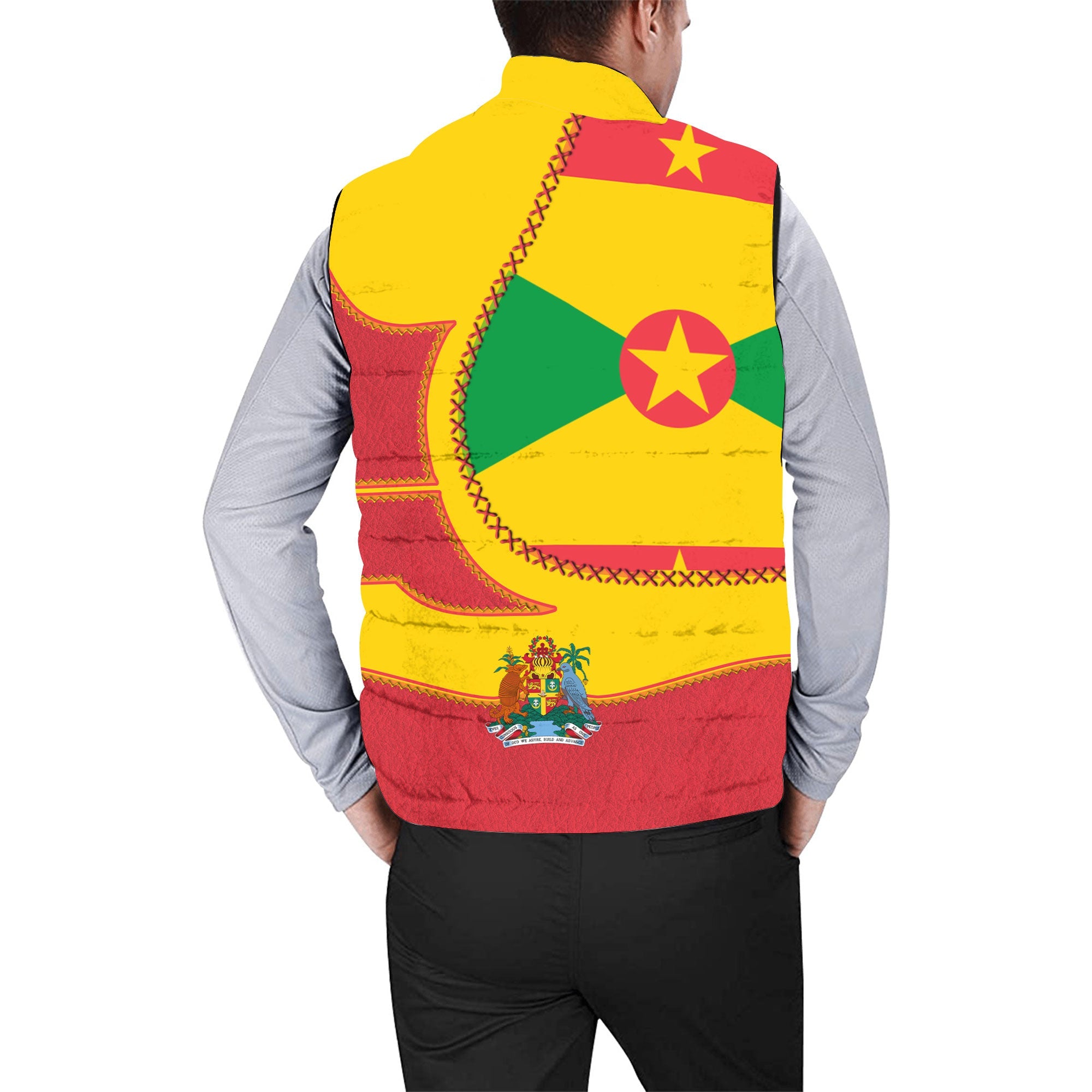 Grenada Men Padded Jacket Vest Flag & Coat Of Arms Leather Style