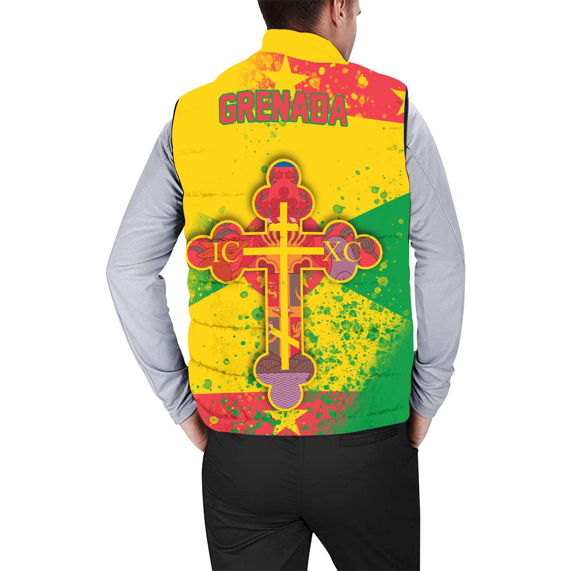 Grenada Men Padded Jacket Vest Flag & Coat Of Arms Orthodox Style