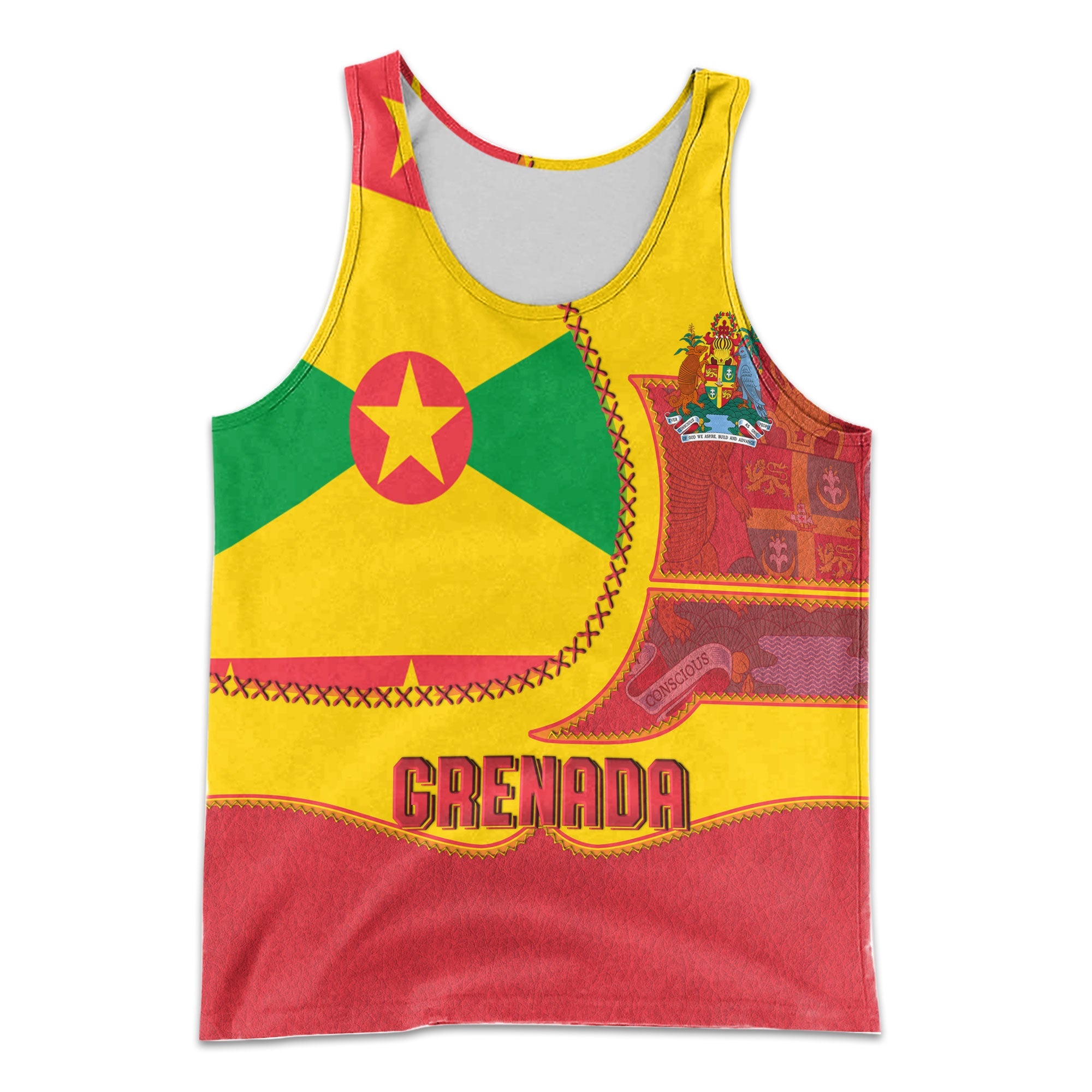 Grenada Men Tank Top Flag & Coat Of Arms Leather Style