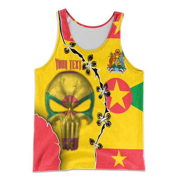 Grenada Men Tank Top Flag & Coat Of Arms Skull Style