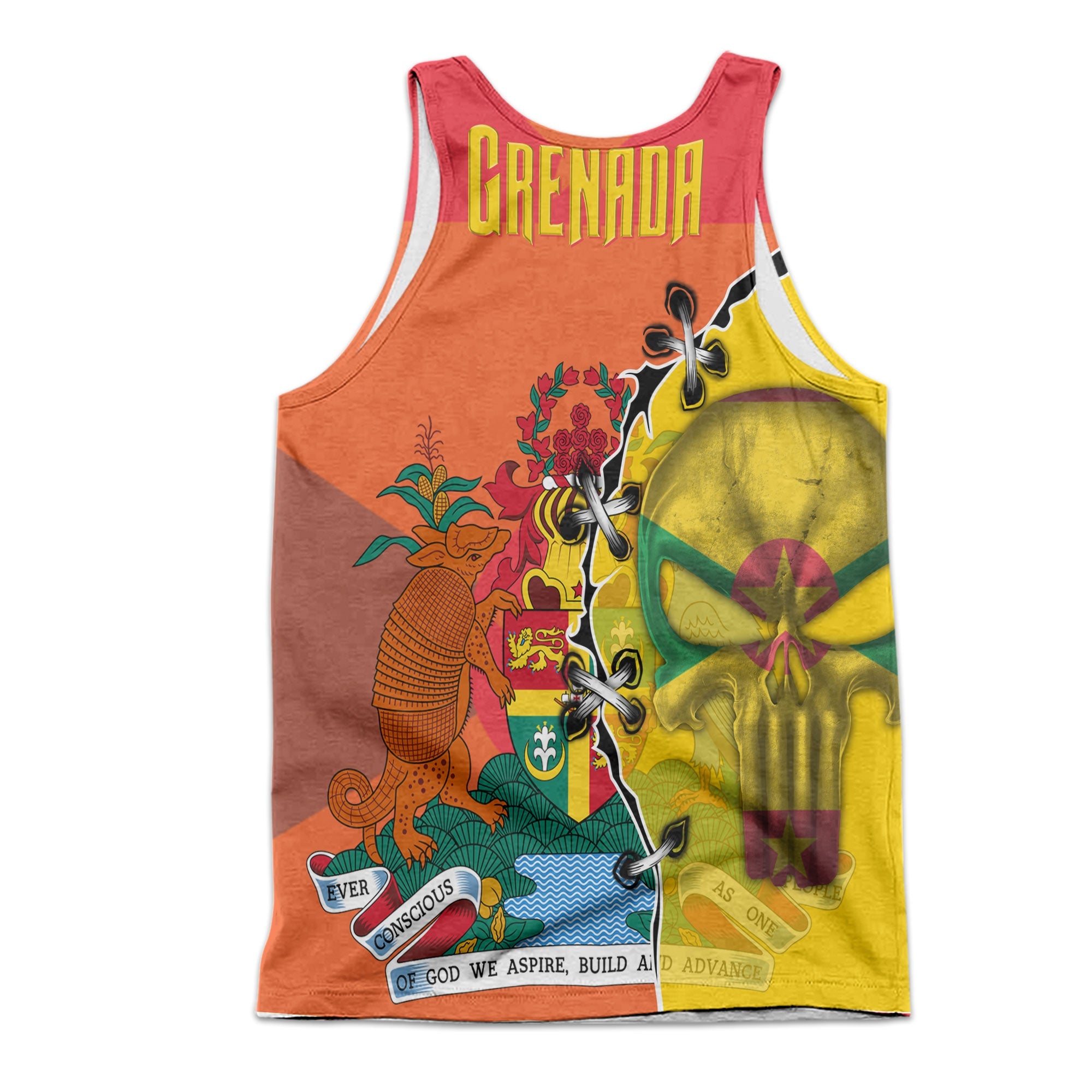 Grenada Men Tank Top Flag & Coat Of Arms Skull Style