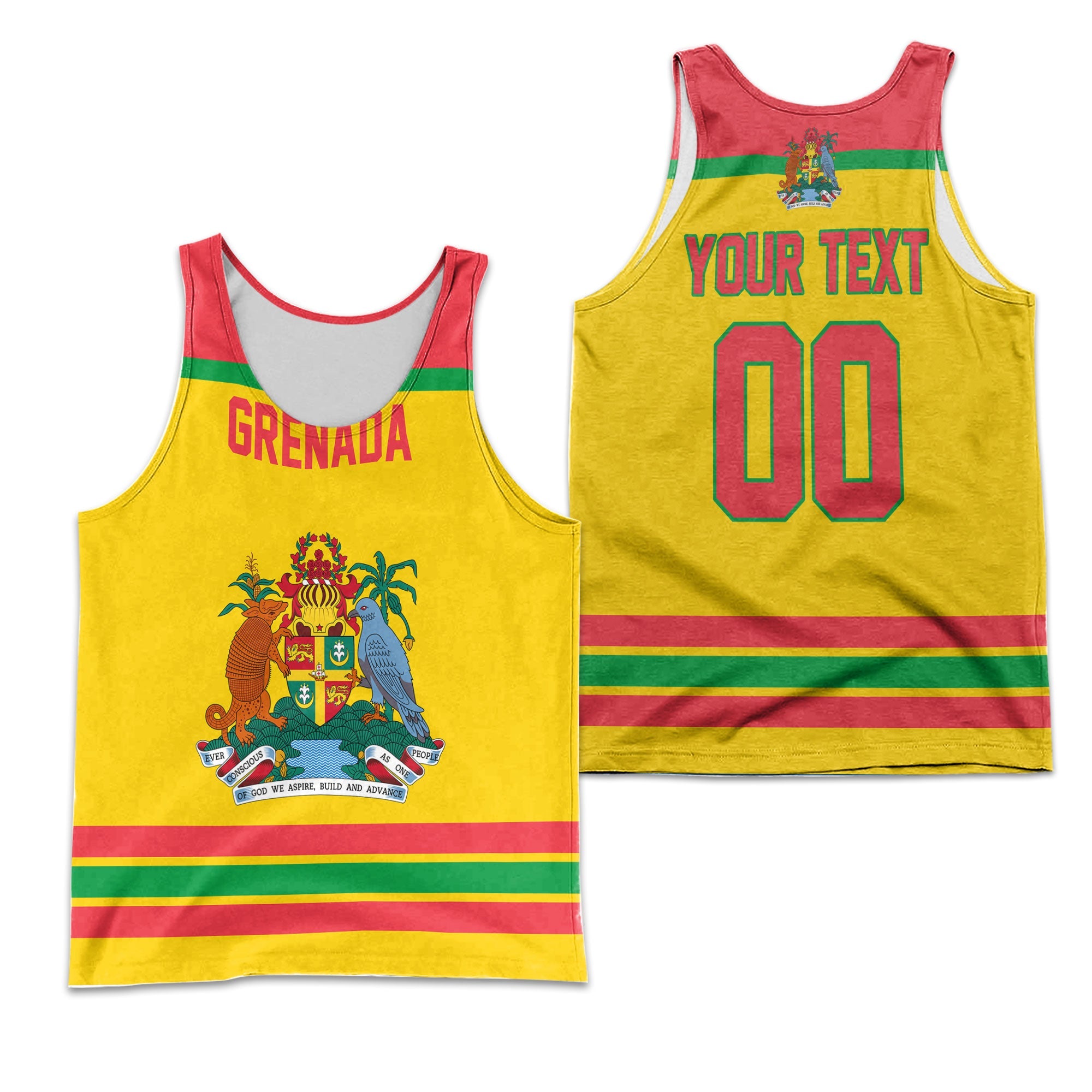 Grenada Men Tank Top Flag & Coat Of Arms Hockey Style