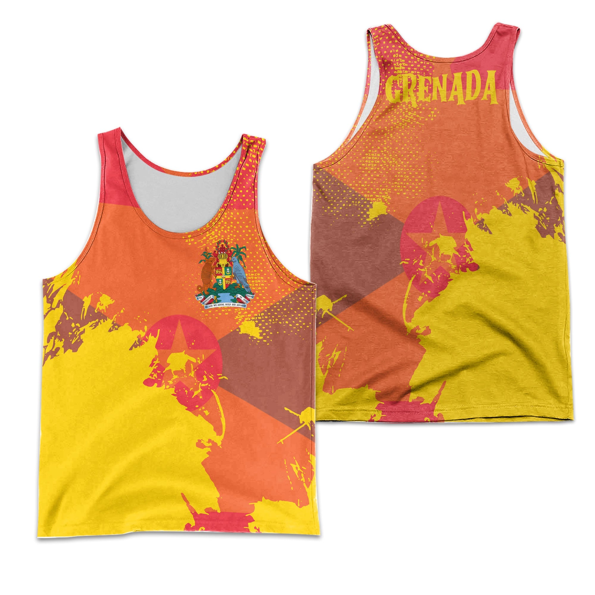 Grenada Men Tank Top Flag & Coat Of Arms Paint Style