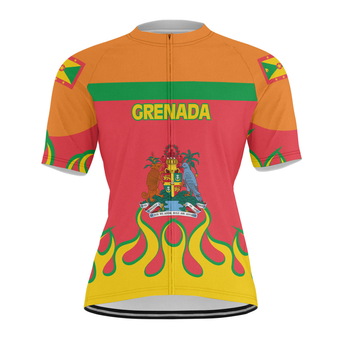 Grenada Men's Cycling Jersey Flag & Coat Of Arms Fire Hockey Style