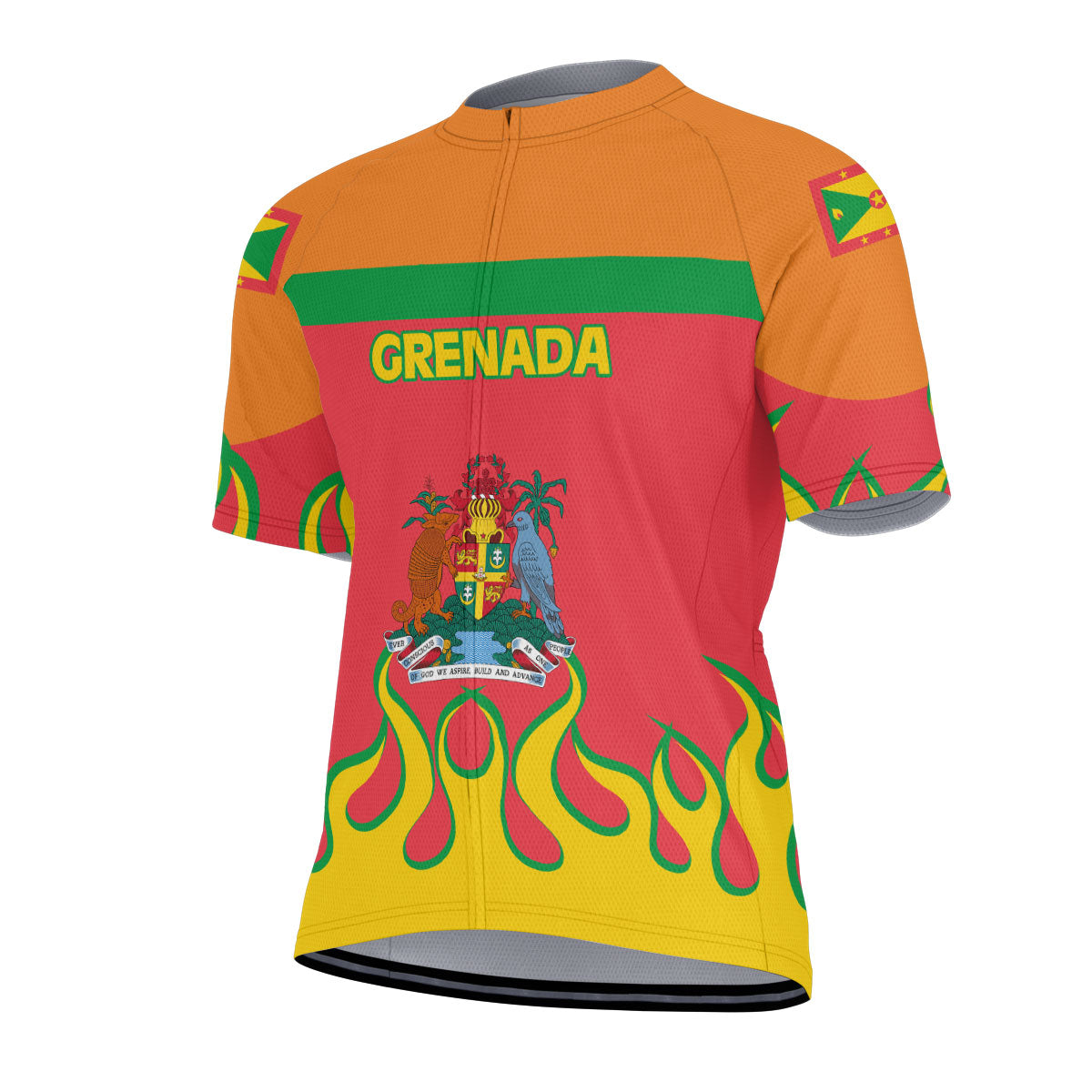 Grenada Men's Cycling Jersey Flag & Coat Of Arms Fire Hockey Style