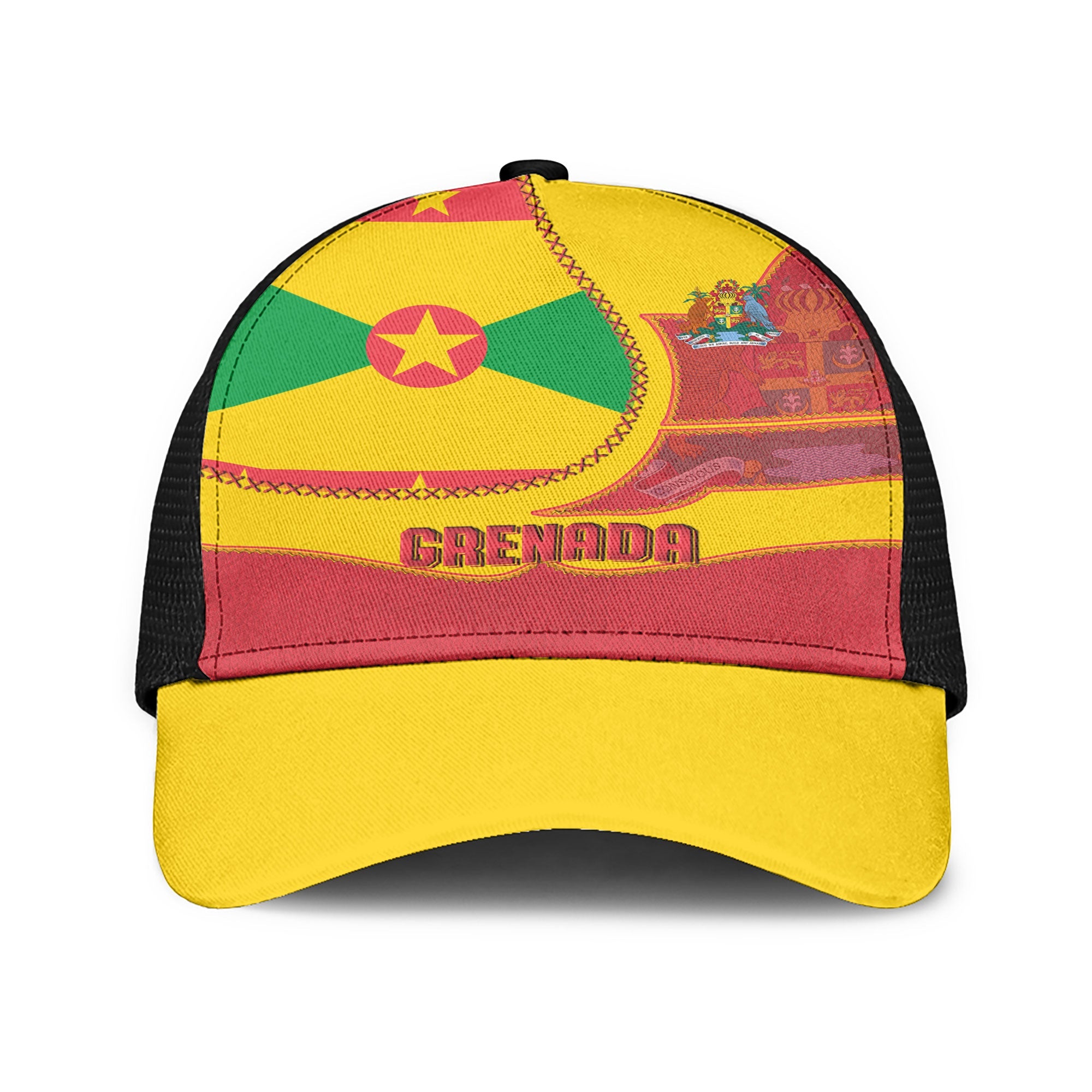 Grenada Mesh Back Cap Flag & Coat Of Arms Leather Style