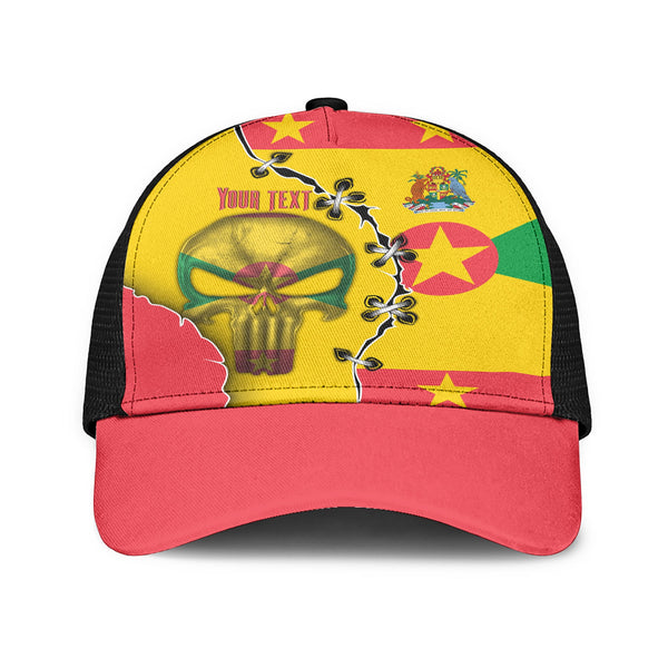 Grenada Mesh Back Cap Flag & Coat Of Arms Skull Style