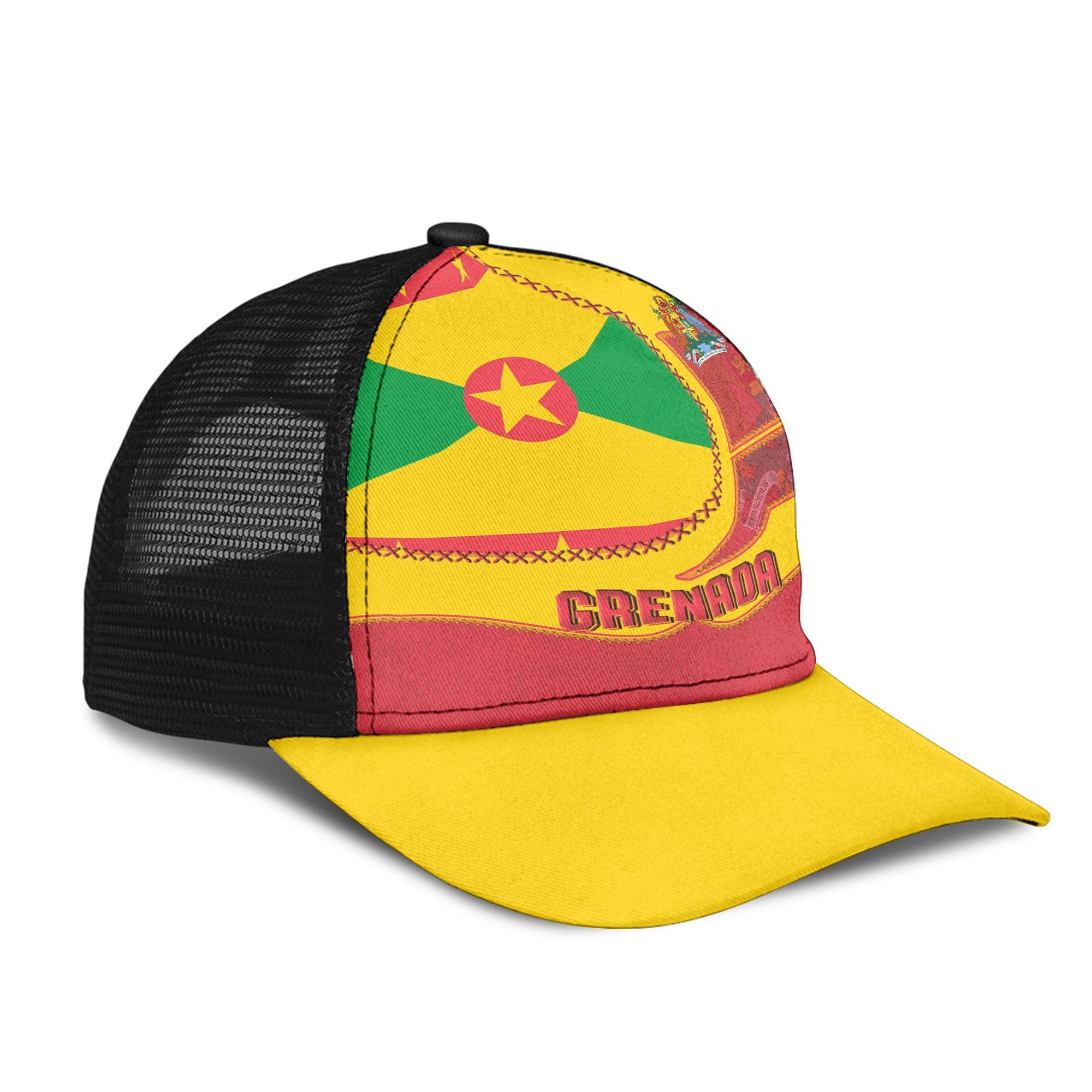 Grenada Mesh Back Cap Flag & Coat Of Arms Leather Style