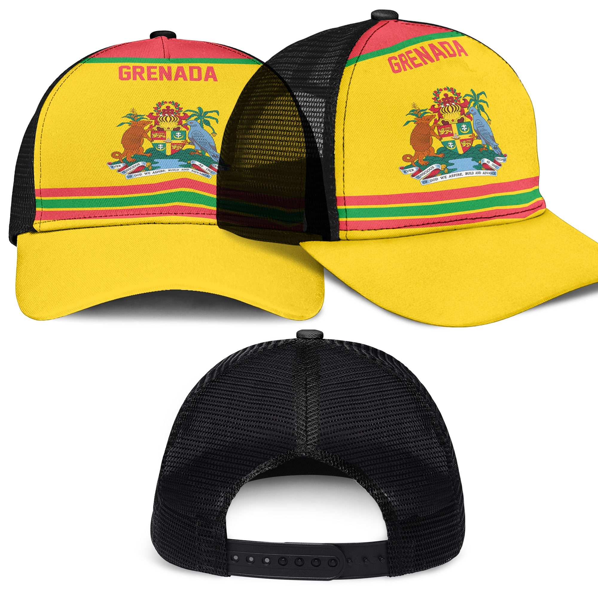 Grenada Mesh Back Cap Flag & Coat Of Arms Hockey Style