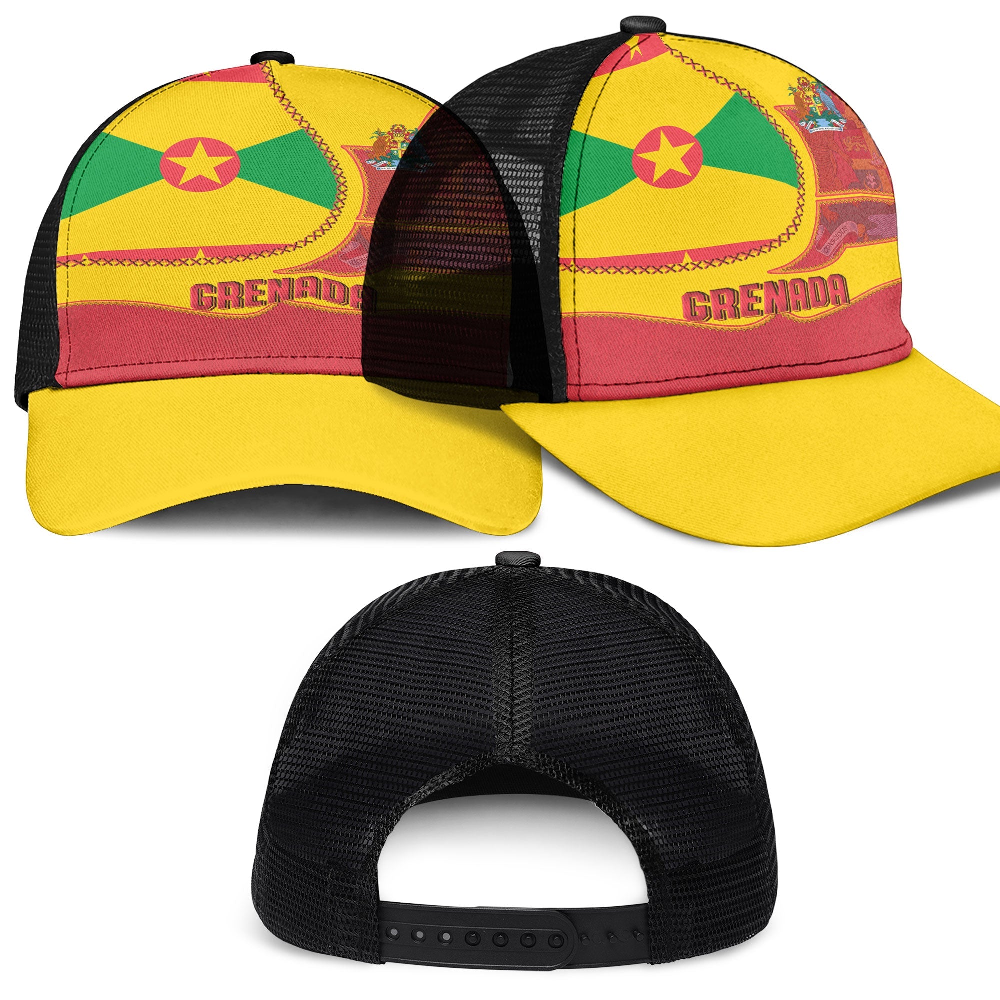 Grenada Mesh Back Cap Flag & Coat Of Arms Leather Style