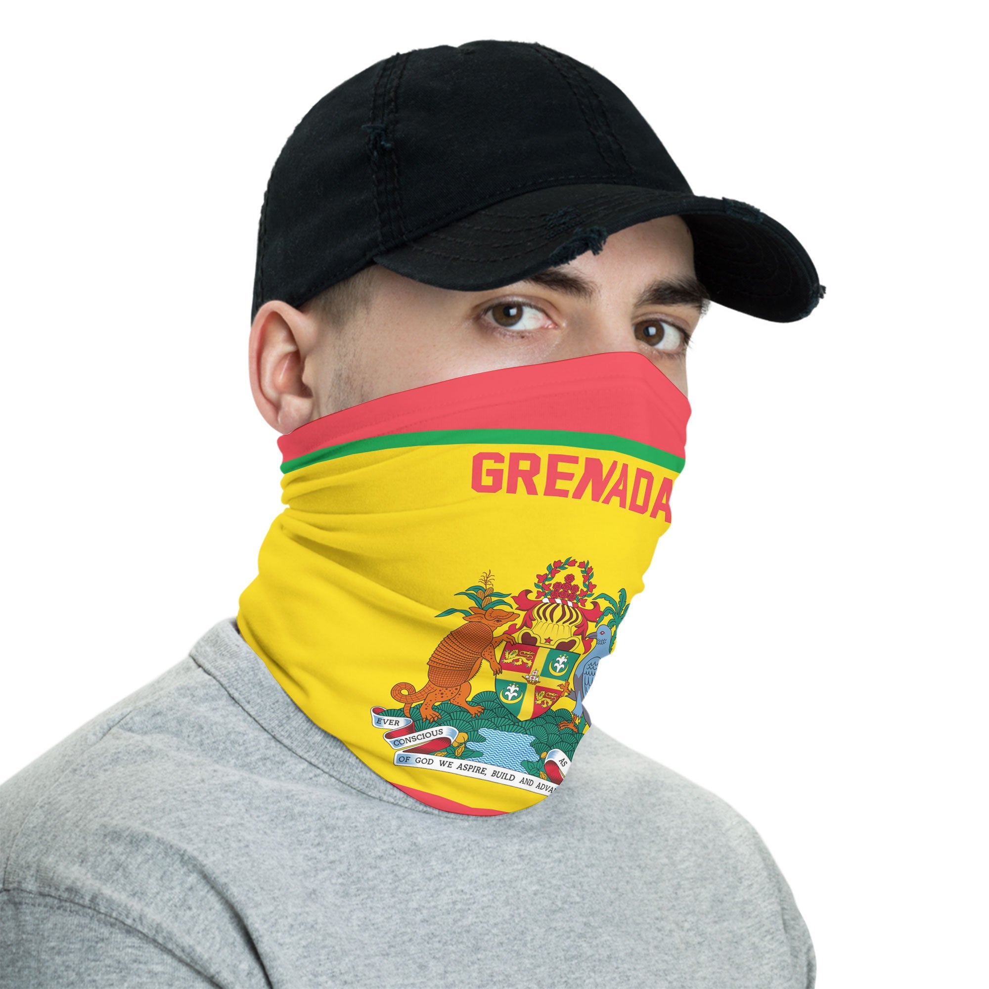 Grenada Neck Gaiter Flag & Coat Of Arms Hockey Style