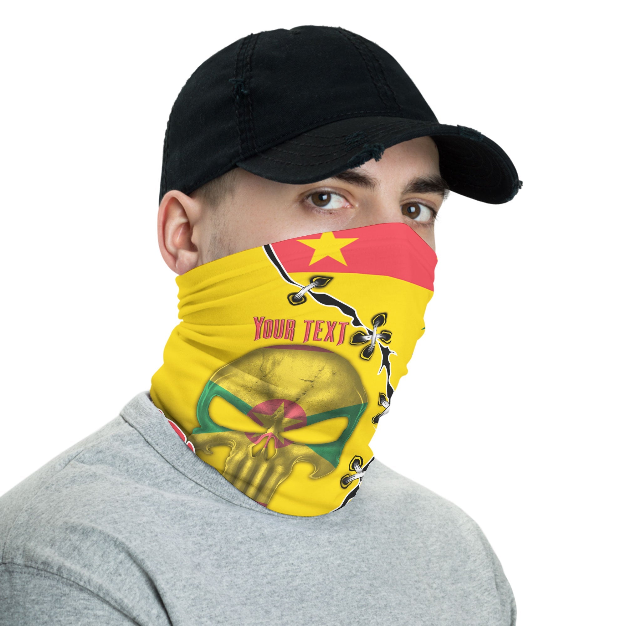 Grenada Neck Gaiter Flag & Coat Of Arms Skull Style