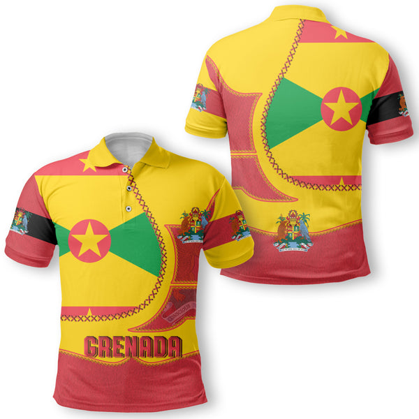 Grenada Polo Shirt Flag & Coat Of Arms Leather Style