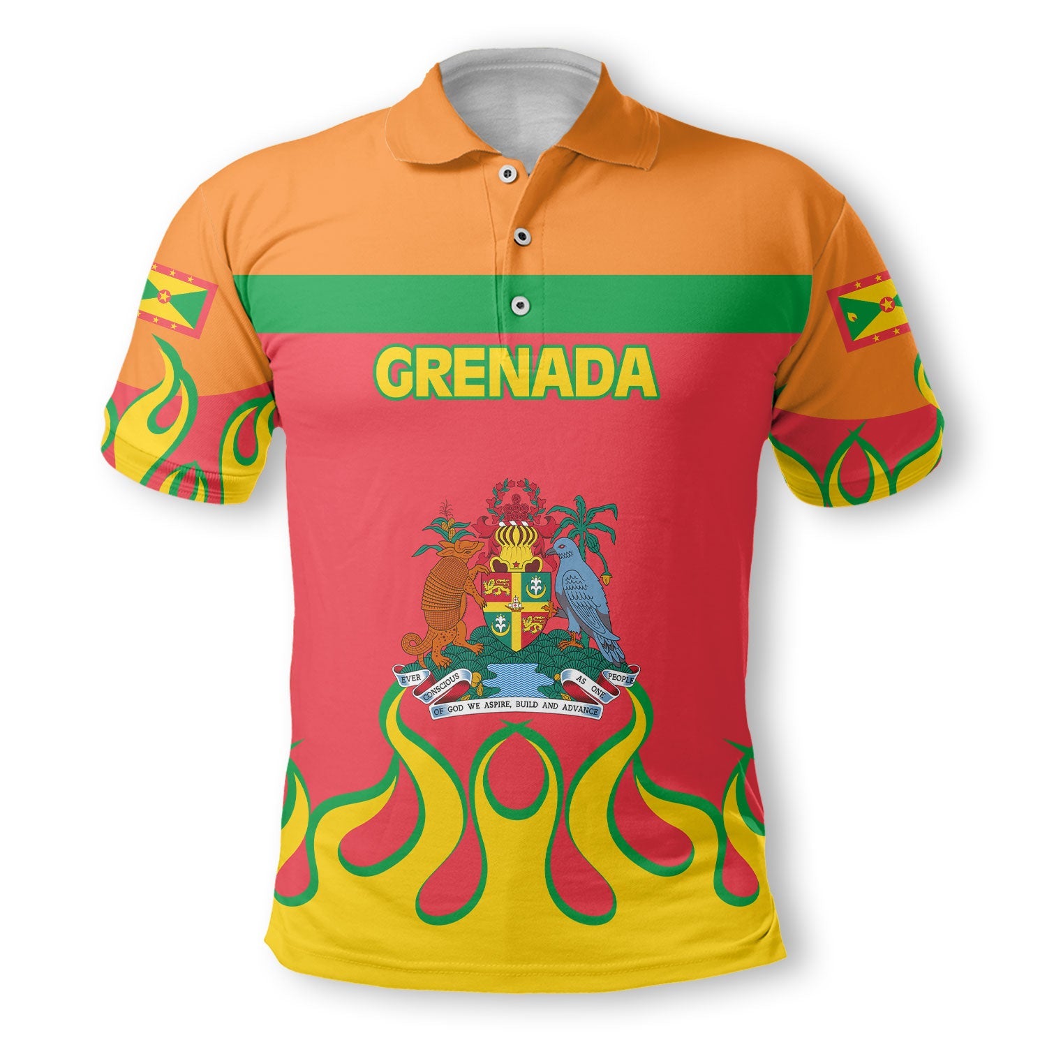 Grenada Polo Shirt Flag & Coat Of Arms Fire Hockey Style