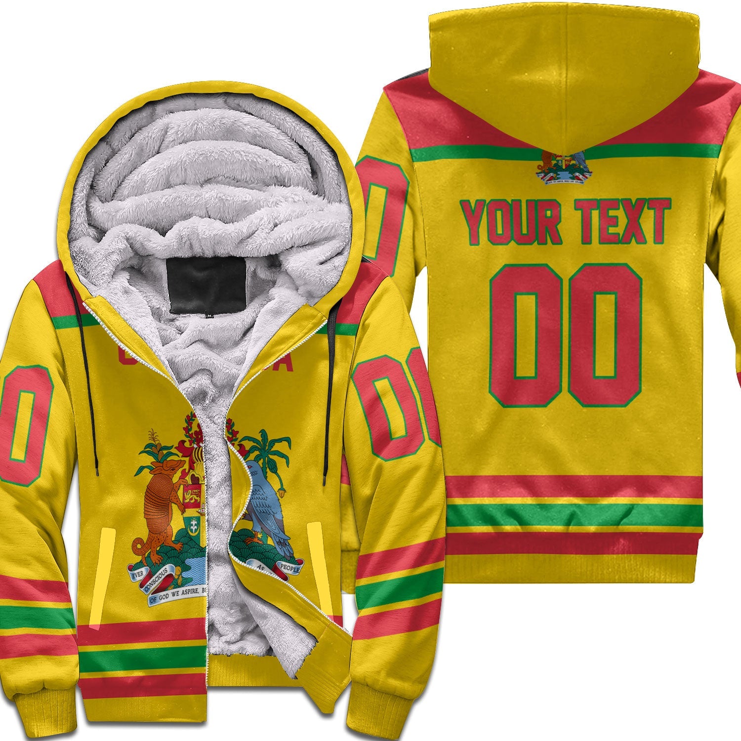 Grenada Sherpa Hoodie Flag & Coat Of Arms Hockey Style