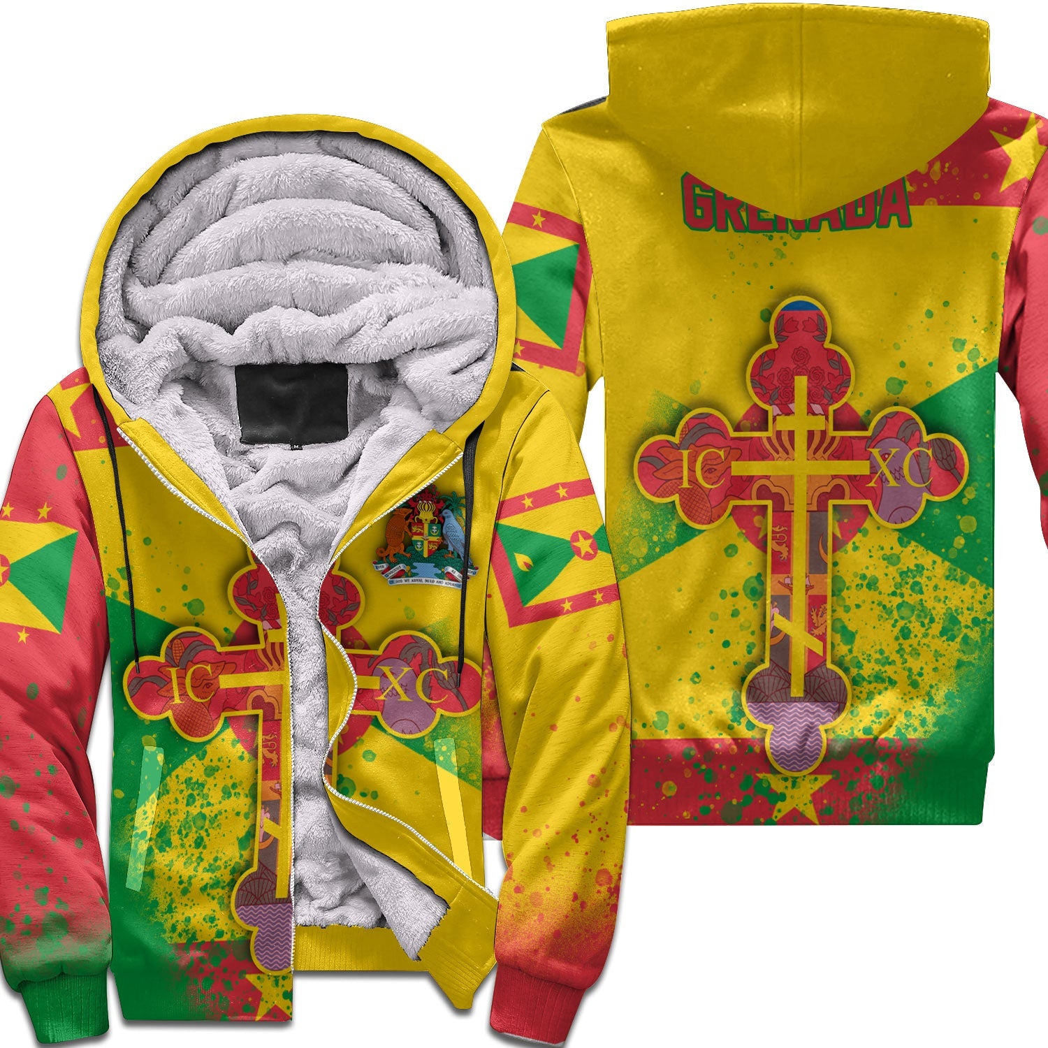 Grenada Sherpa Hoodie Flag & Coat Of Arms Orthodox Style