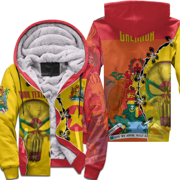 Grenada Sherpa Hoodie Flag & Coat Of Arms Skull Style