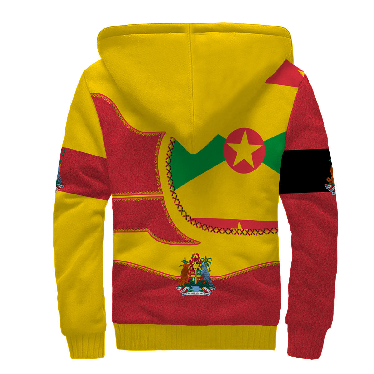 Grenada Sherpa Hoodie Flag & Coat Of Arms Leather Style