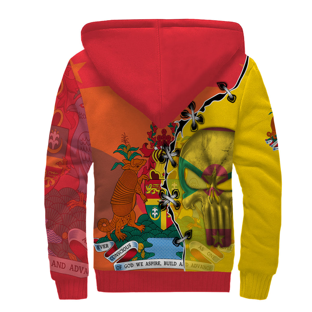 Grenada Sherpa Hoodie Flag & Coat Of Arms Skull Style