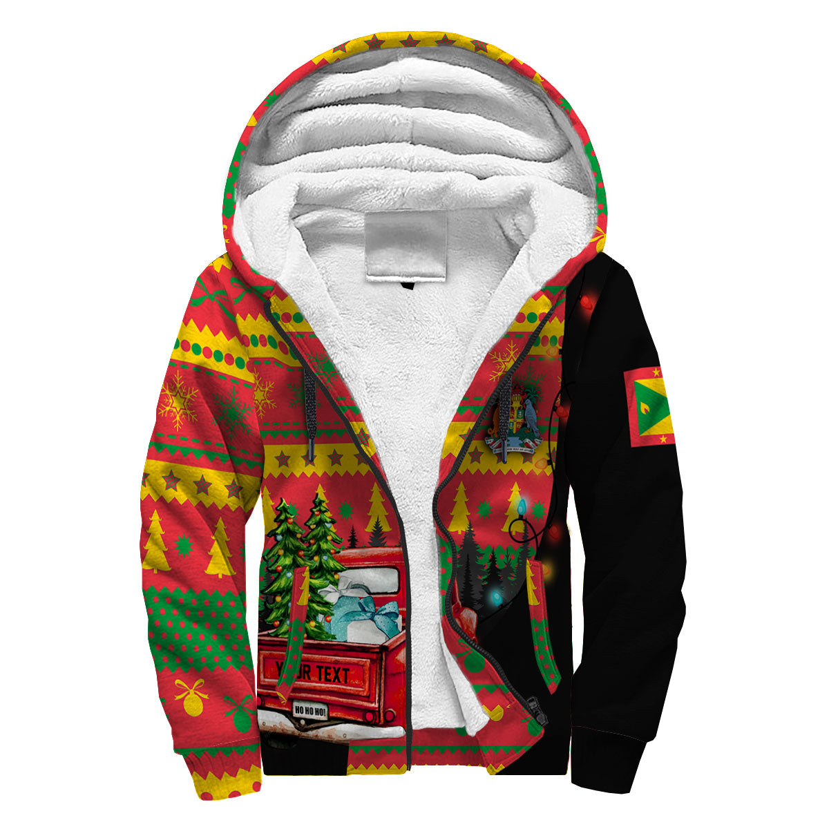 Grenada Sherpa Hoodie Coat Of Arms Christmas Style