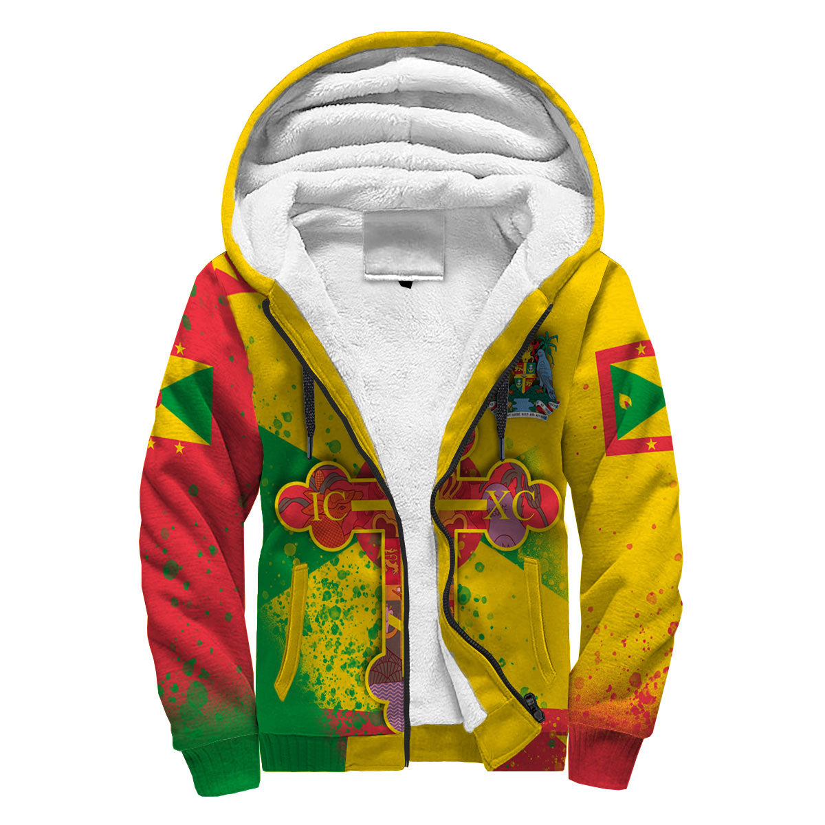 Grenada Sherpa Hoodie Flag & Coat Of Arms Orthodox Style