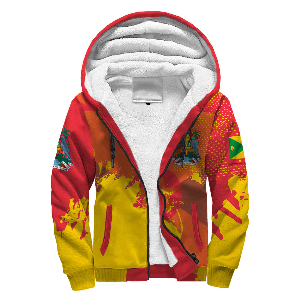 Grenada Sherpa Hoodie Flag & Coat Of Arms Paint Style