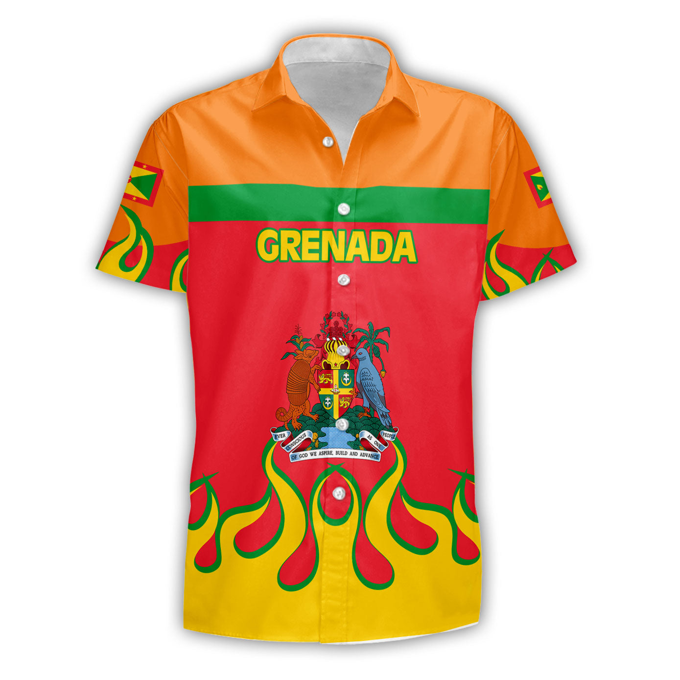 Grenada Short Sleeve Shirt Flag & Coat Of Arms Fire Hockey Style