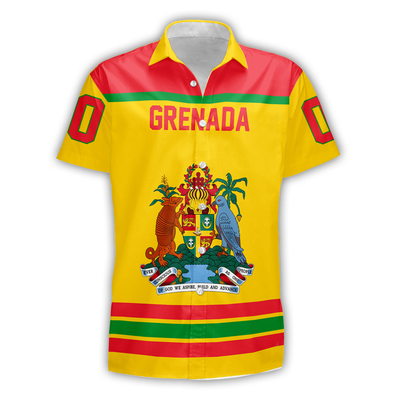 Grenada Short Sleeve Shirt Flag & Coat Of Arms Hockey Style