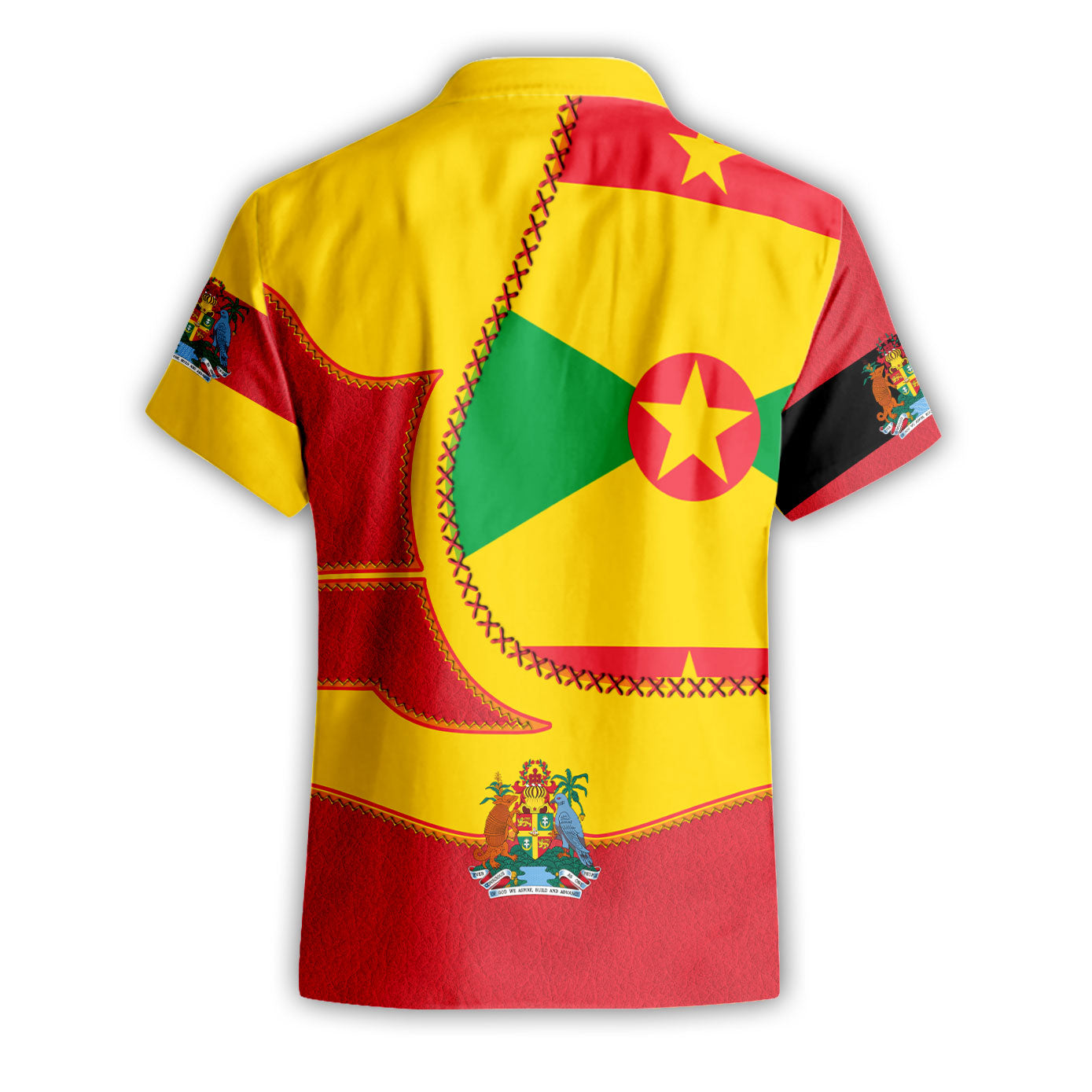 Grenada Short Sleeve Shirt Flag & Coat Of Arms Leather Style