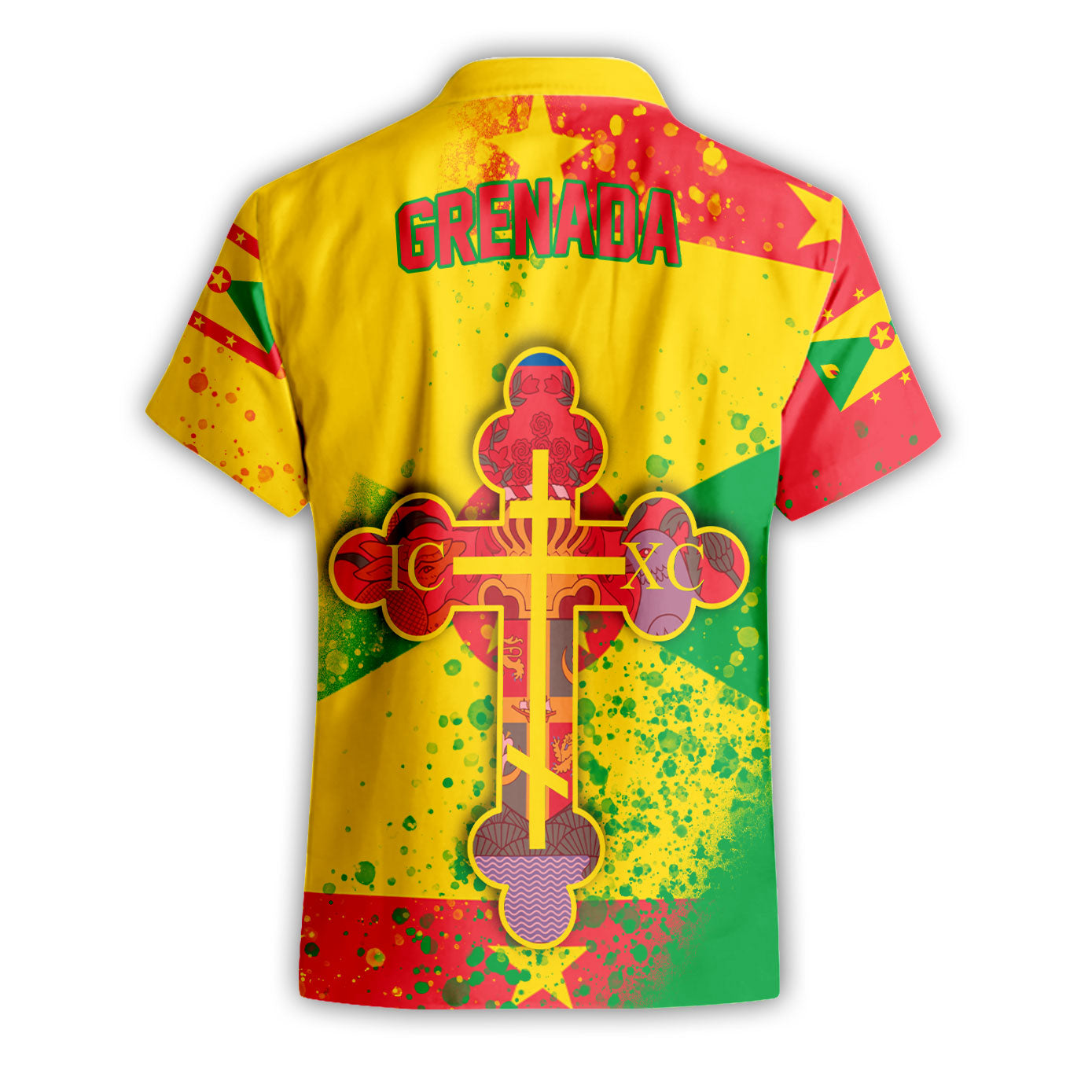 Grenada Short Sleeve Shirt Flag & Coat Of Arms Orthodox Style