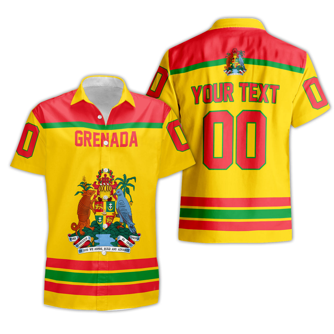 Grenada Short Sleeve Shirt Flag & Coat Of Arms Hockey Style