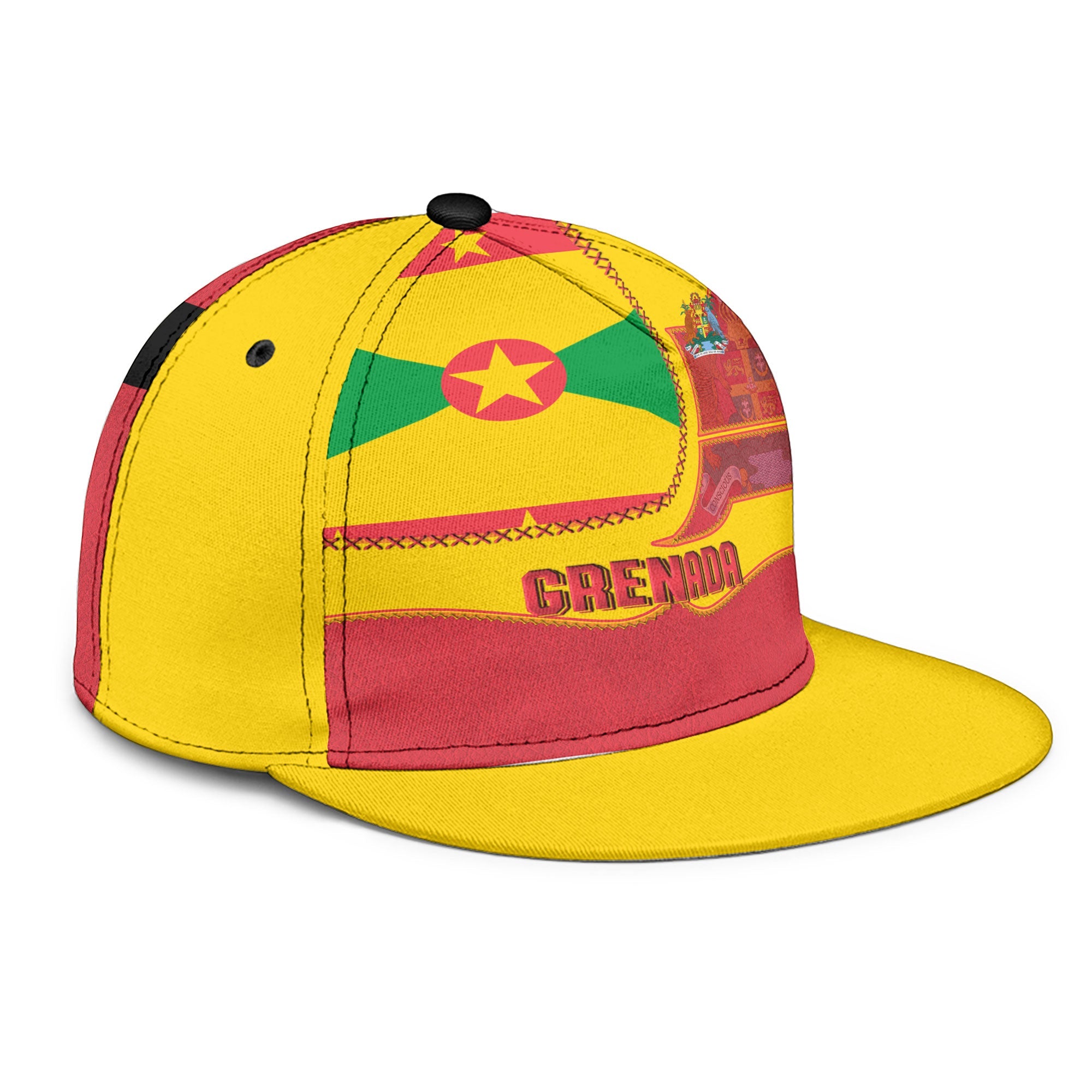 Grenada Snapback Hat Flag & Coat Of Arms Leather Style