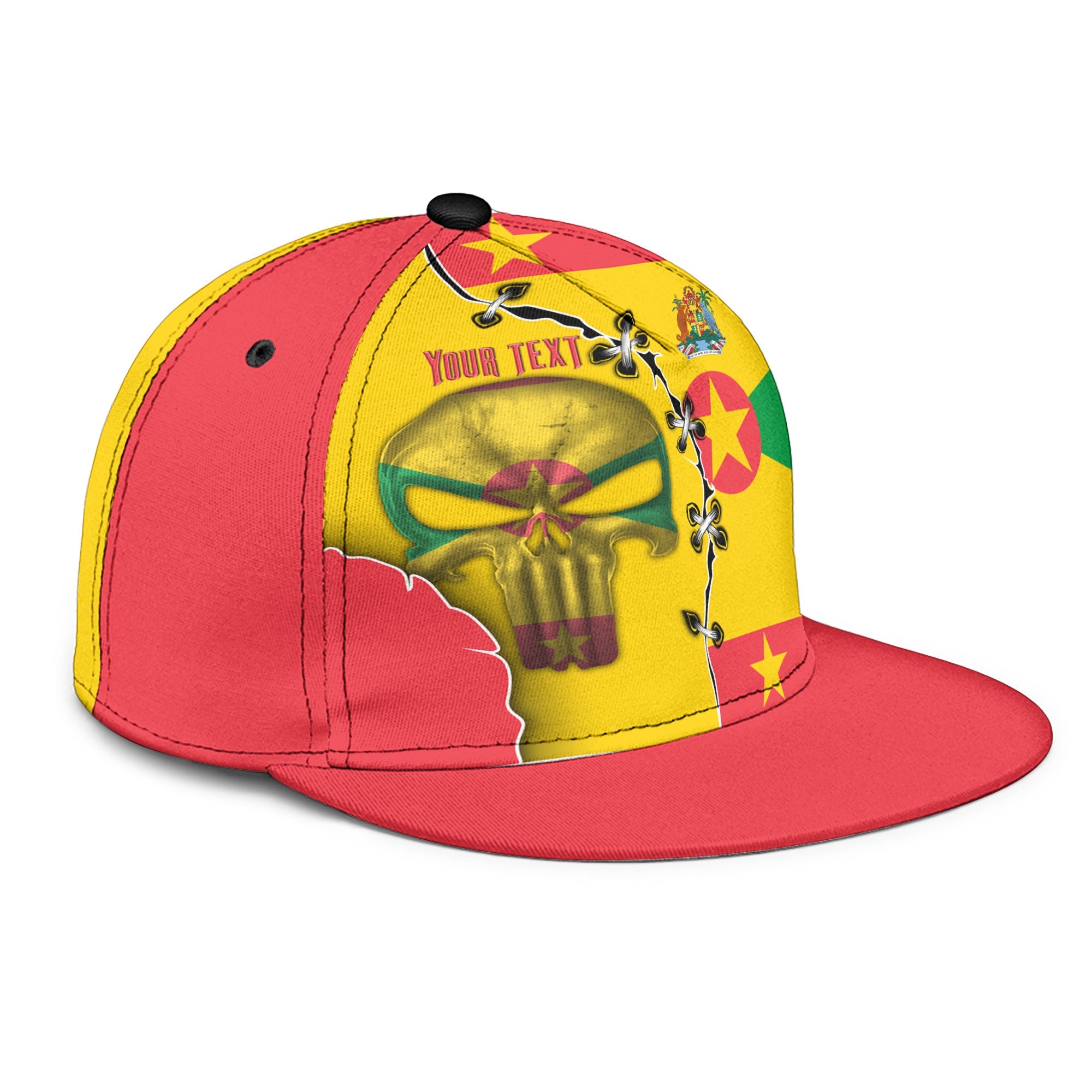 Grenada Snapback Hat Flag & Coat Of Arms Skull Style