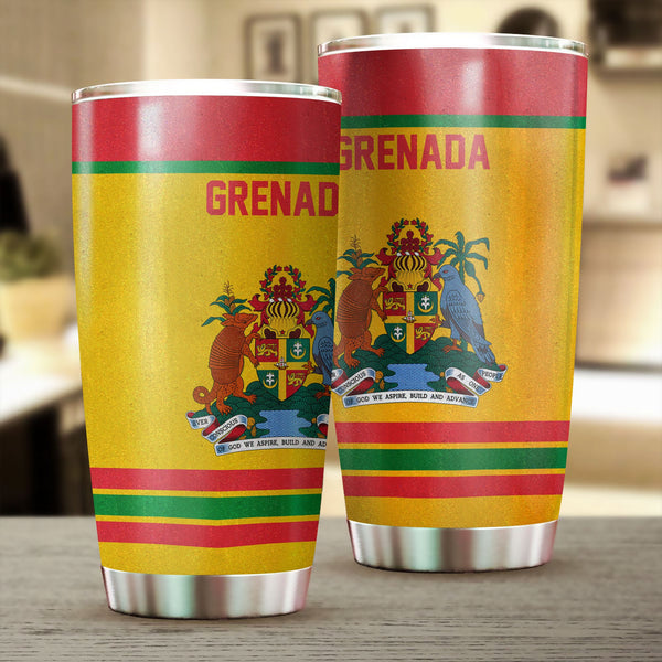 Grenada Stainless Steel Glitter Tumbler Flag & Coat Of Arms Hockey Style