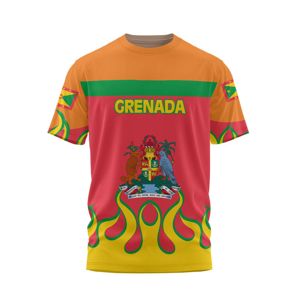 Grenada T Shirt Flag & Coat Of Arms Fire Hockey Style