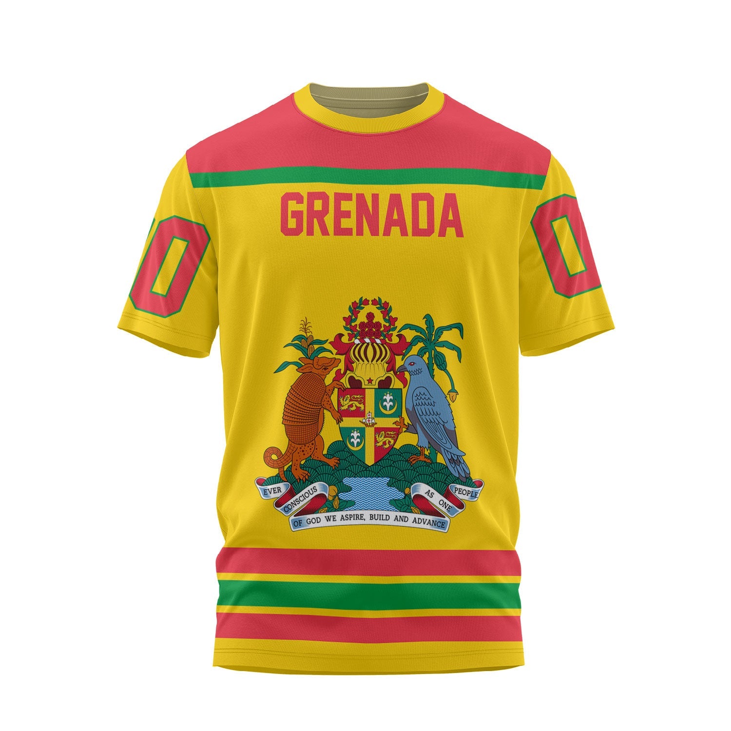 Grenada T Shirt Flag & Coat Of Arms Hockey Style