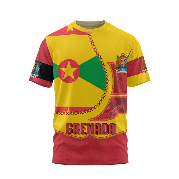 Grenada T Shirt Flag & Coat Of Arms Leather Style