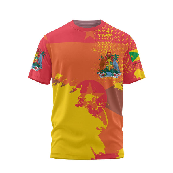 Grenada T Shirt Flag & Coat Of Arms Paint Style