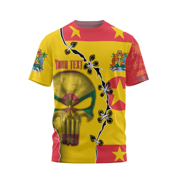 Grenada T Shirt Flag & Coat Of Arms Skull Style