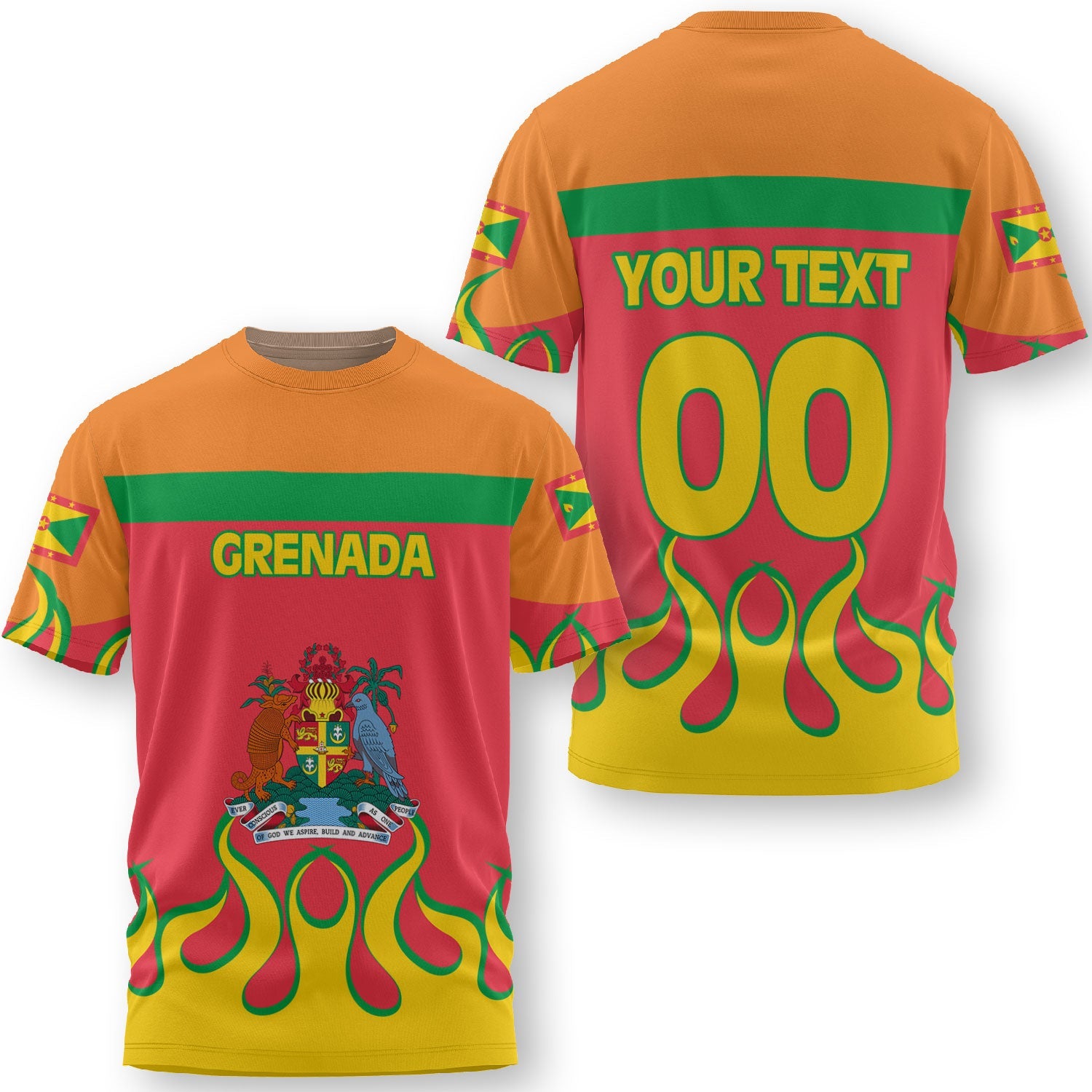 Grenada T Shirt Flag & Coat Of Arms Fire Hockey Style