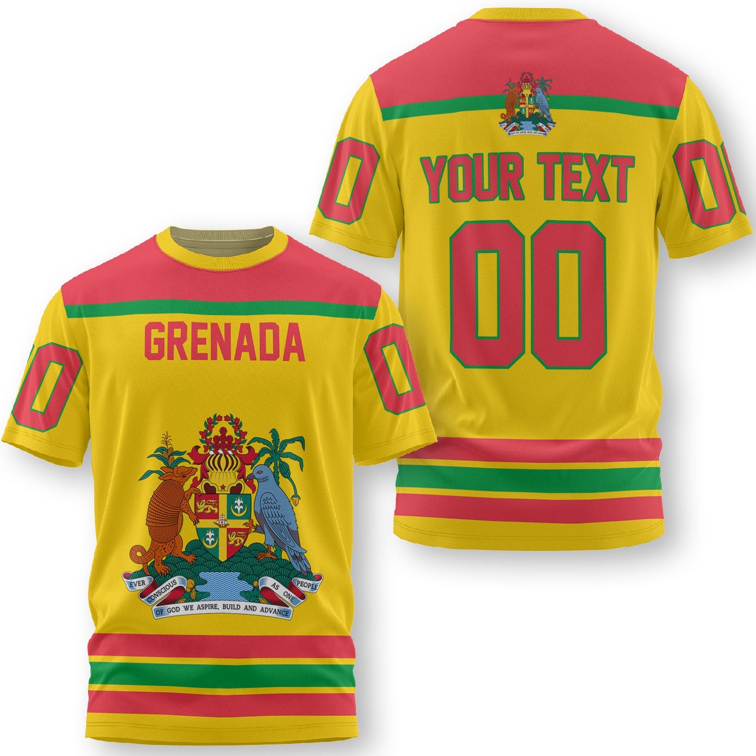 Grenada T Shirt Flag & Coat Of Arms Hockey Style