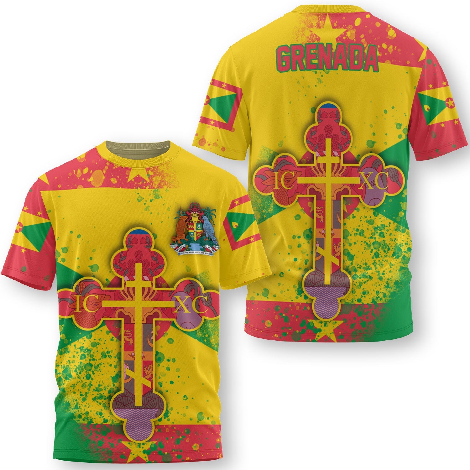 Grenada T Shirt Flag & Coat Of Arms Orthodox Style