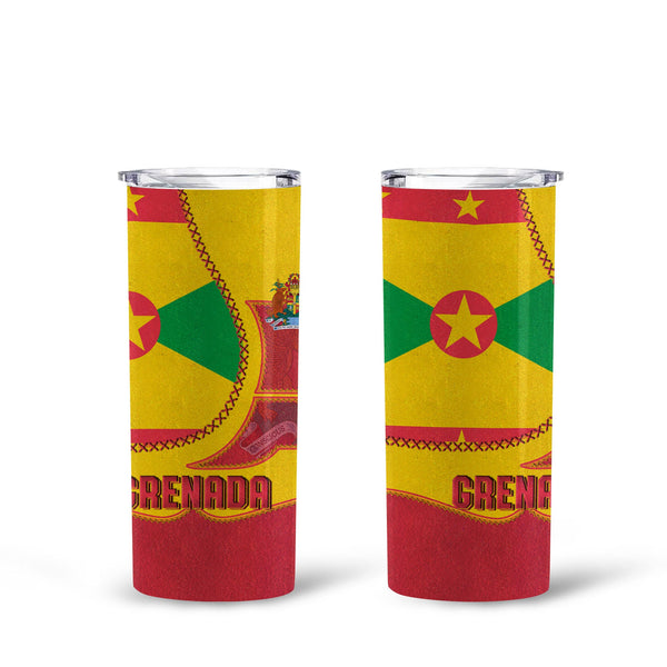 Grenada Tall Glitter Tumbler Flag & Coat Of Arms Leather Style