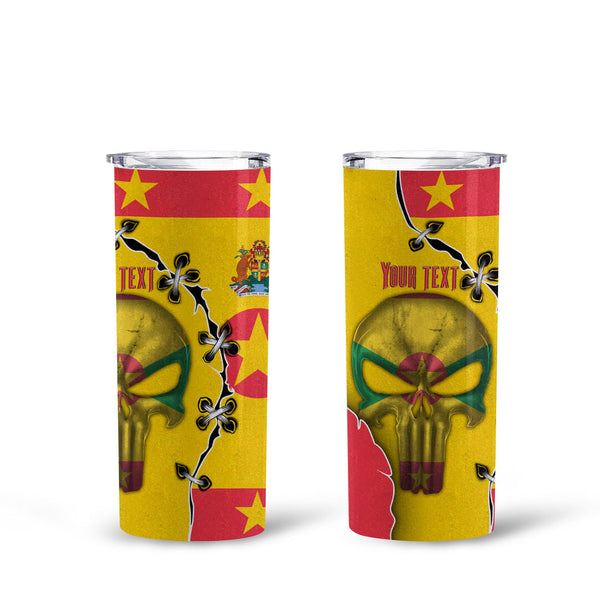 Grenada Tall Glitter Tumbler Flag & Coat Of Arms Skull Style