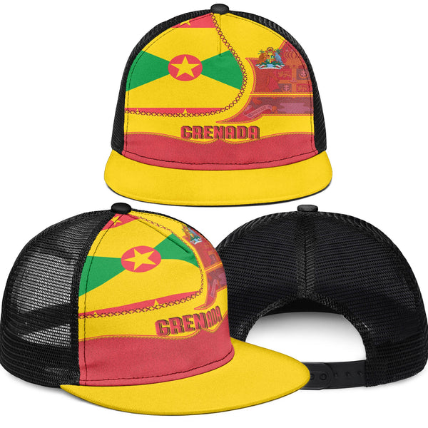 Grenada Trucker Hat Flag & Coat Of Arms Leather Style