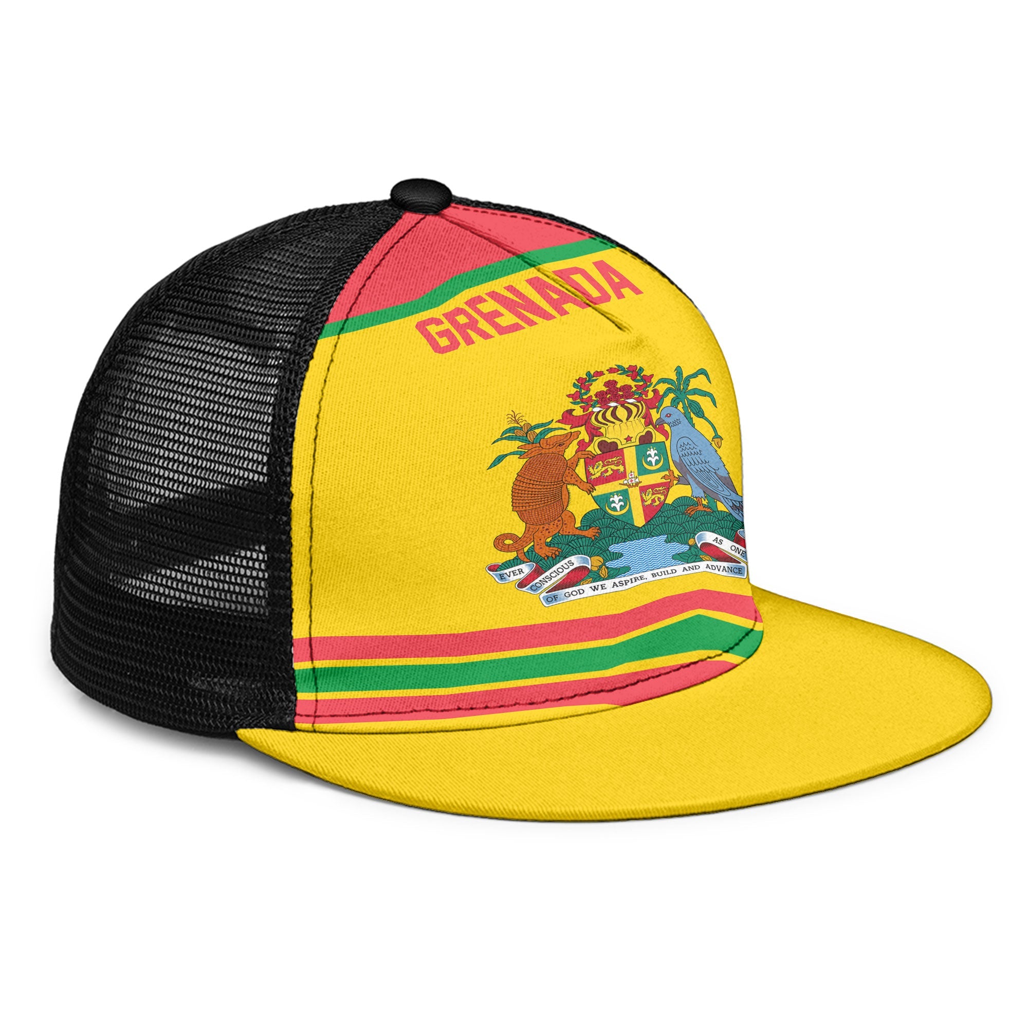 Grenada Trucker Hat Flag & Coat Of Arms Hockey Style