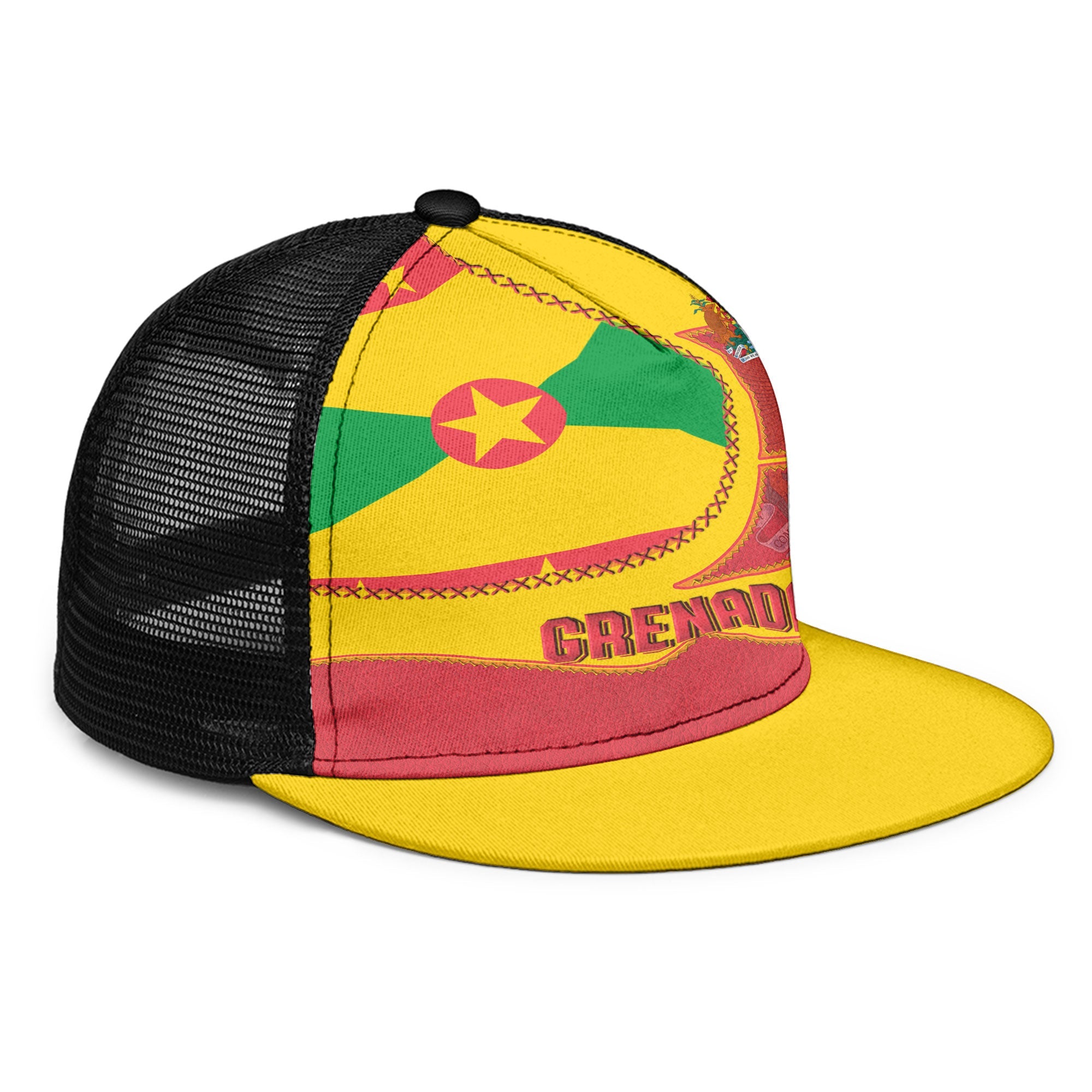 Grenada Trucker Hat Flag & Coat Of Arms Leather Style