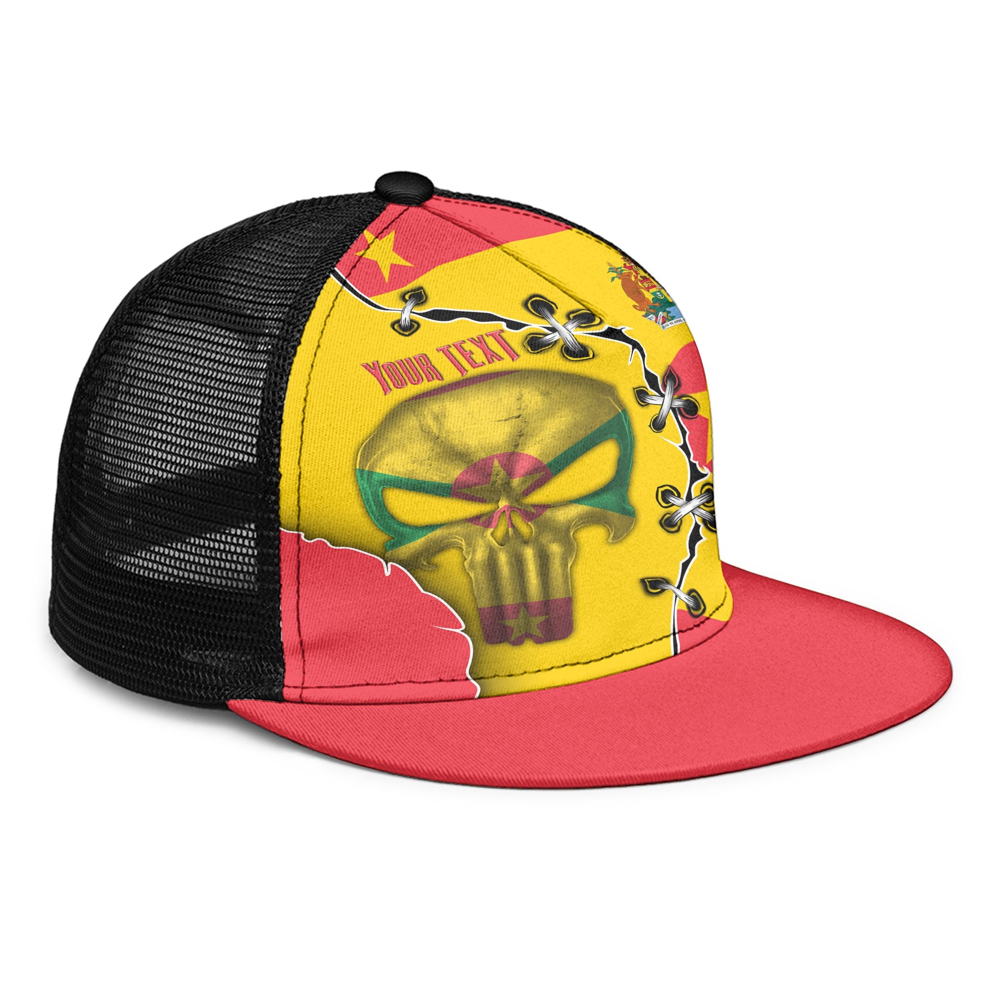 Grenada Trucker Hat Flag & Coat Of Arms Skull Style